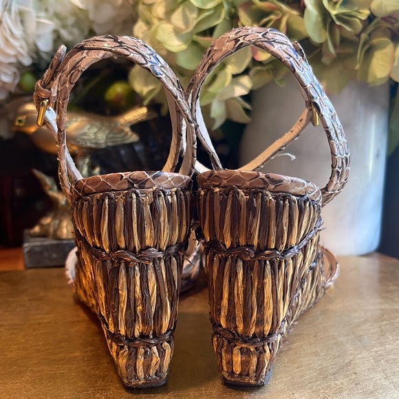 Prada Raffia Wedge Sandal in Snakeskin - Picture 3 of 16